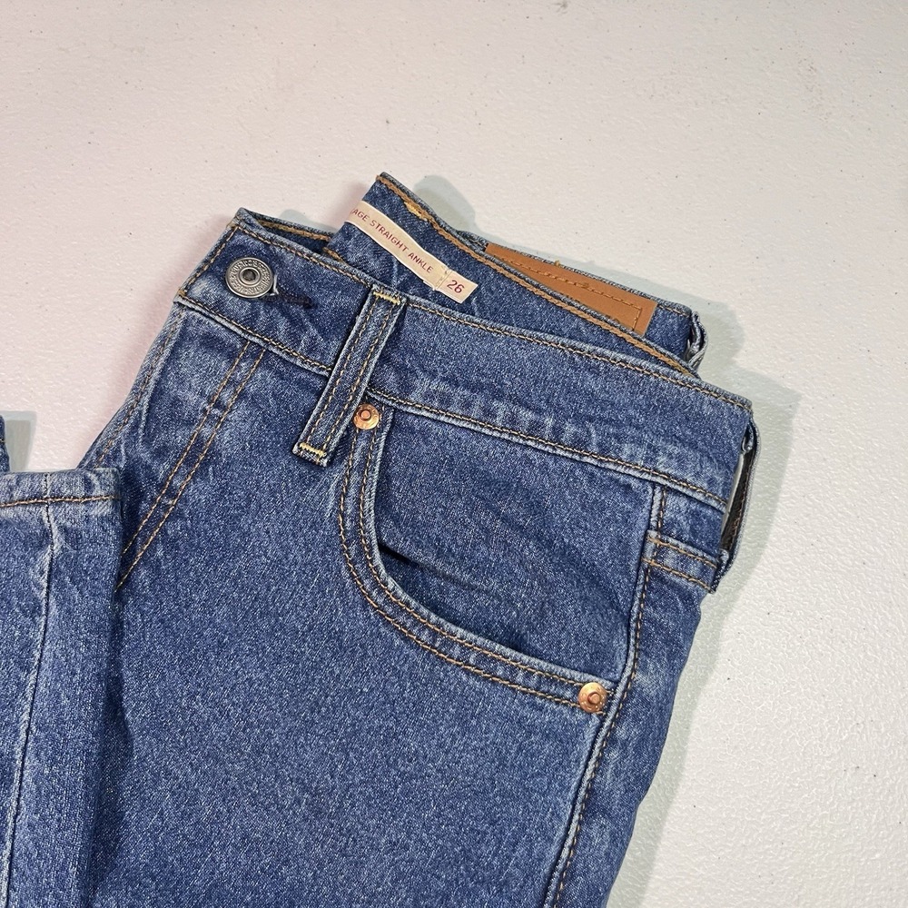 Levi's Premium Ribcage Straight Ankle Dark Wash Womens 26 X31 Jeans Button Fly